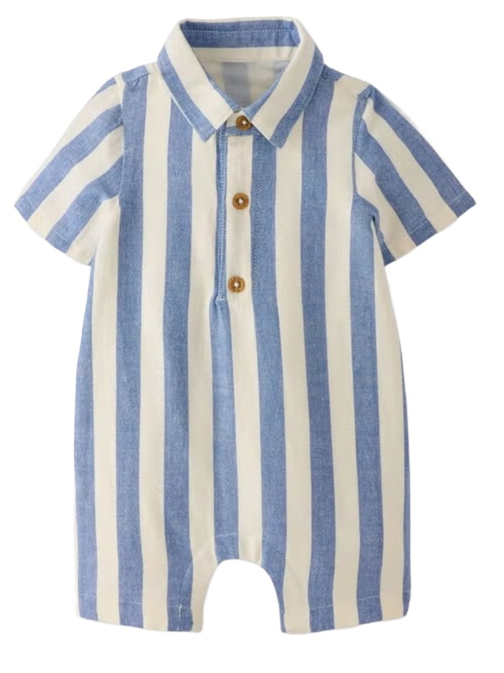 Hanna Andersson Linen Cotton Blend Blue Ecru Stripe Coastal Romper 6-12 Months